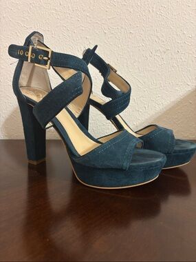 Women’s Teal Suede Platform Block Heel Sandals